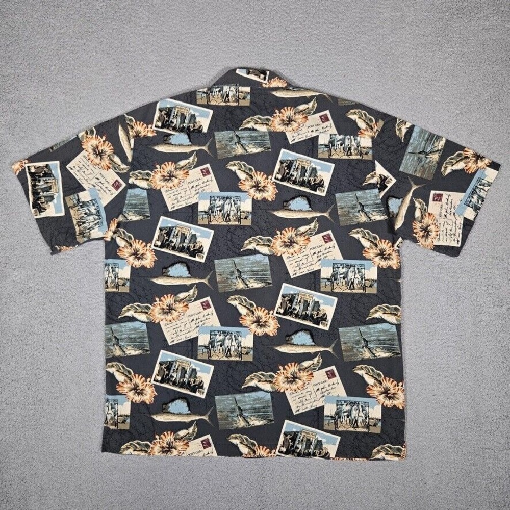 AFTCO Shirt Mens Large Miami Fish Postcards Beach Surf Casual Made in USA Logo - Picture 11 of 12